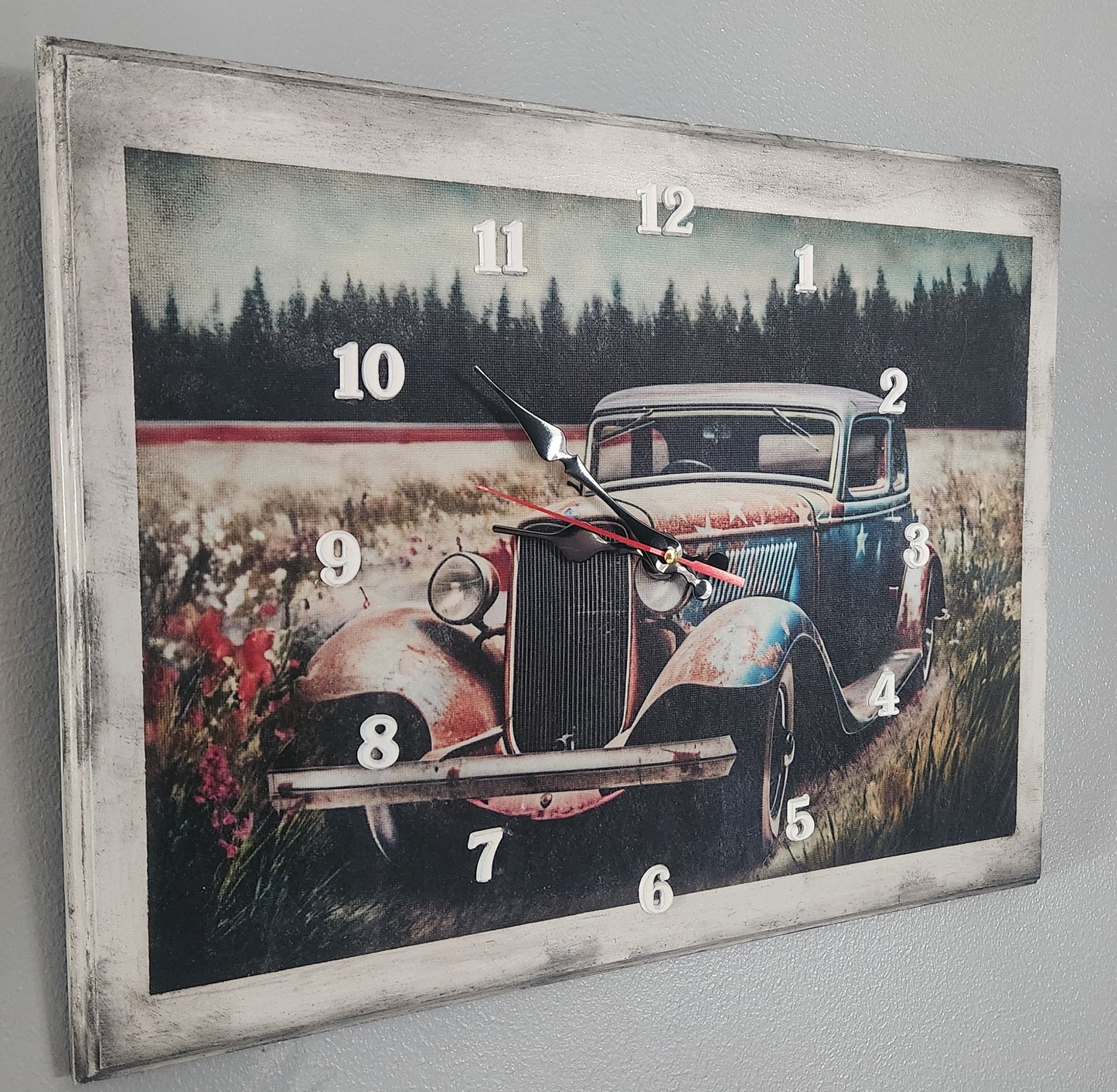 Rustic clock with old car