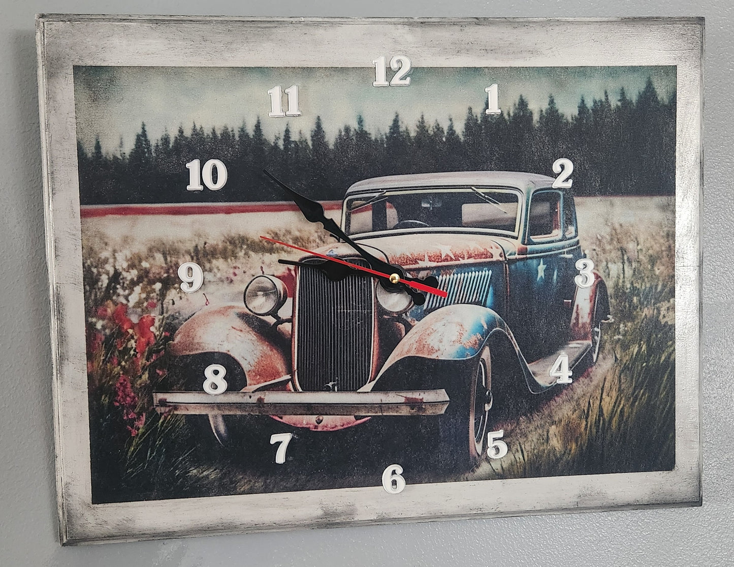 Rustic clock with old car