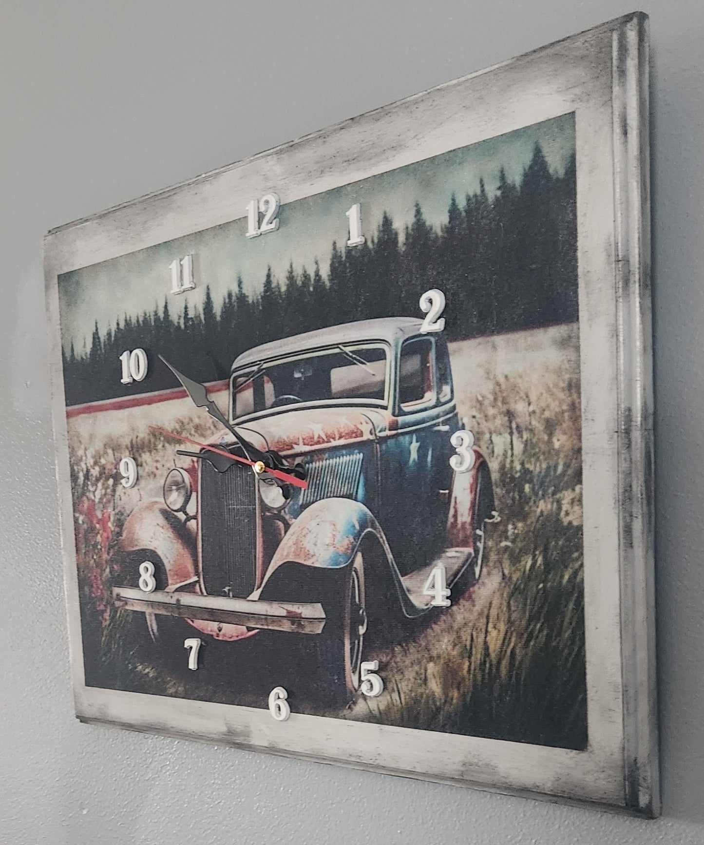 Rustic clock with old car