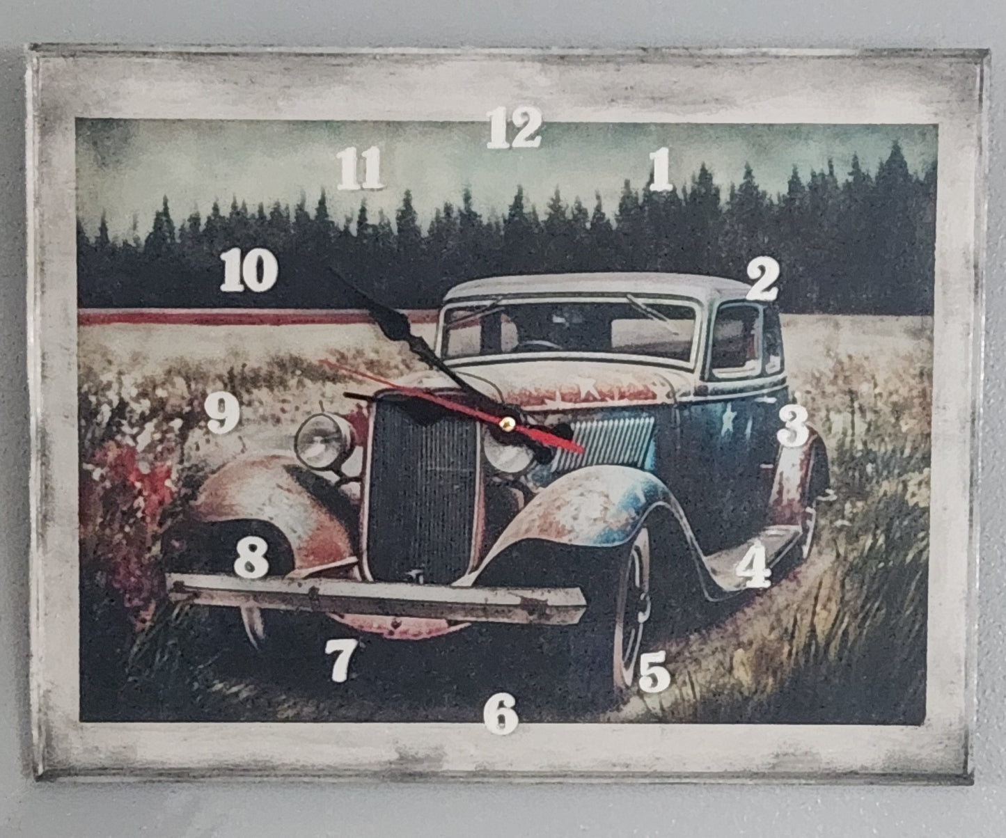 Rustic clock with old car
