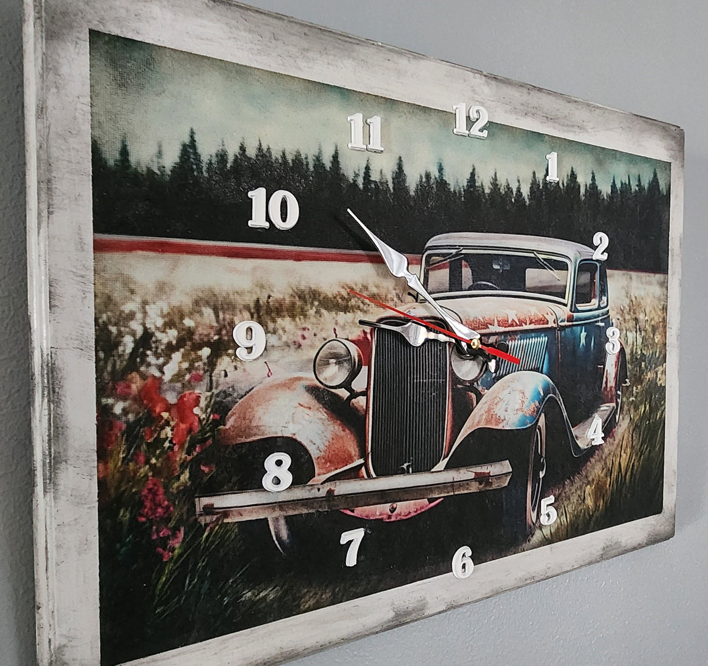 Rustic clock with old car