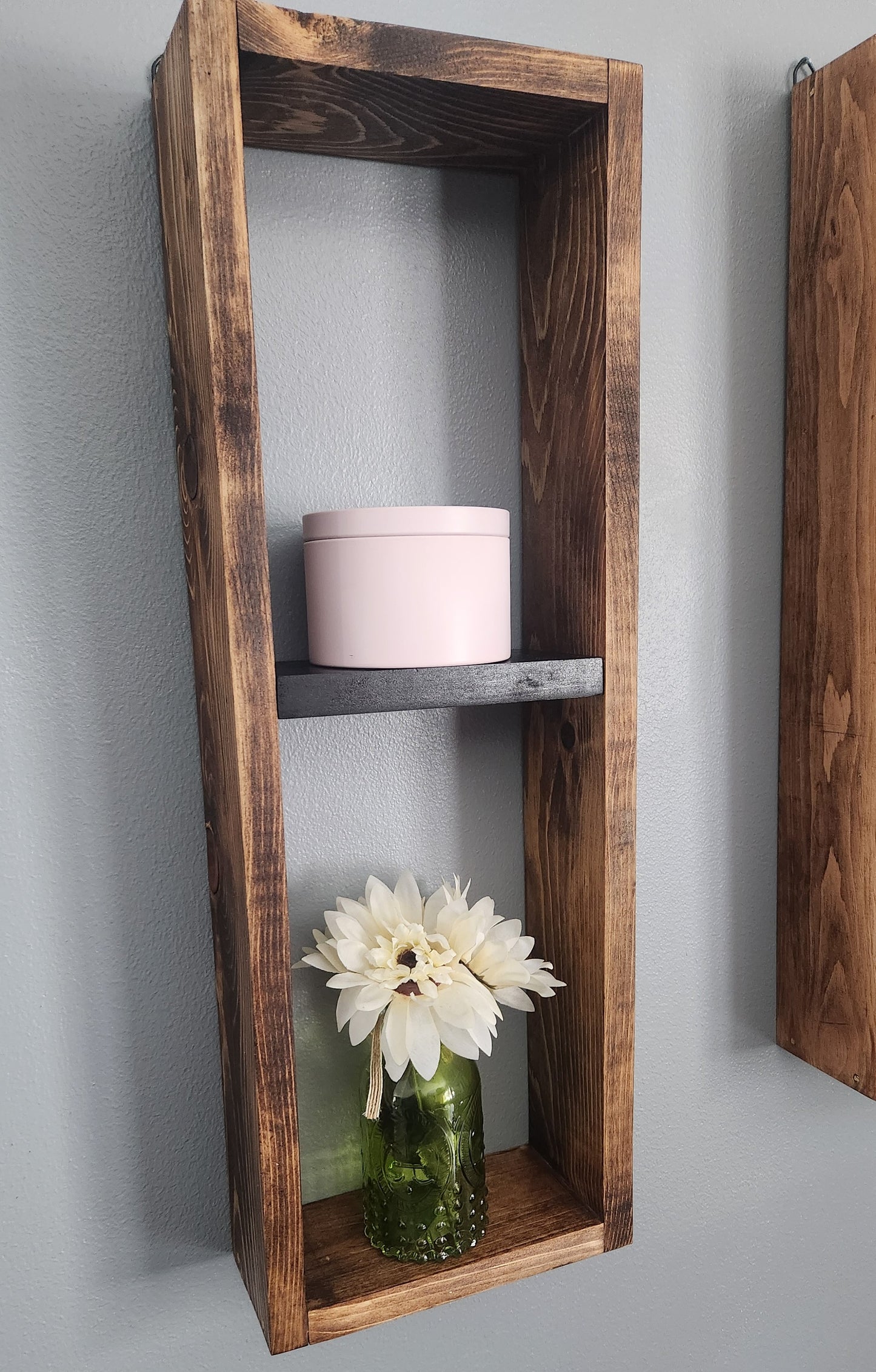Two Wall Mounted Box Shelves Honey stain/ Black shelves