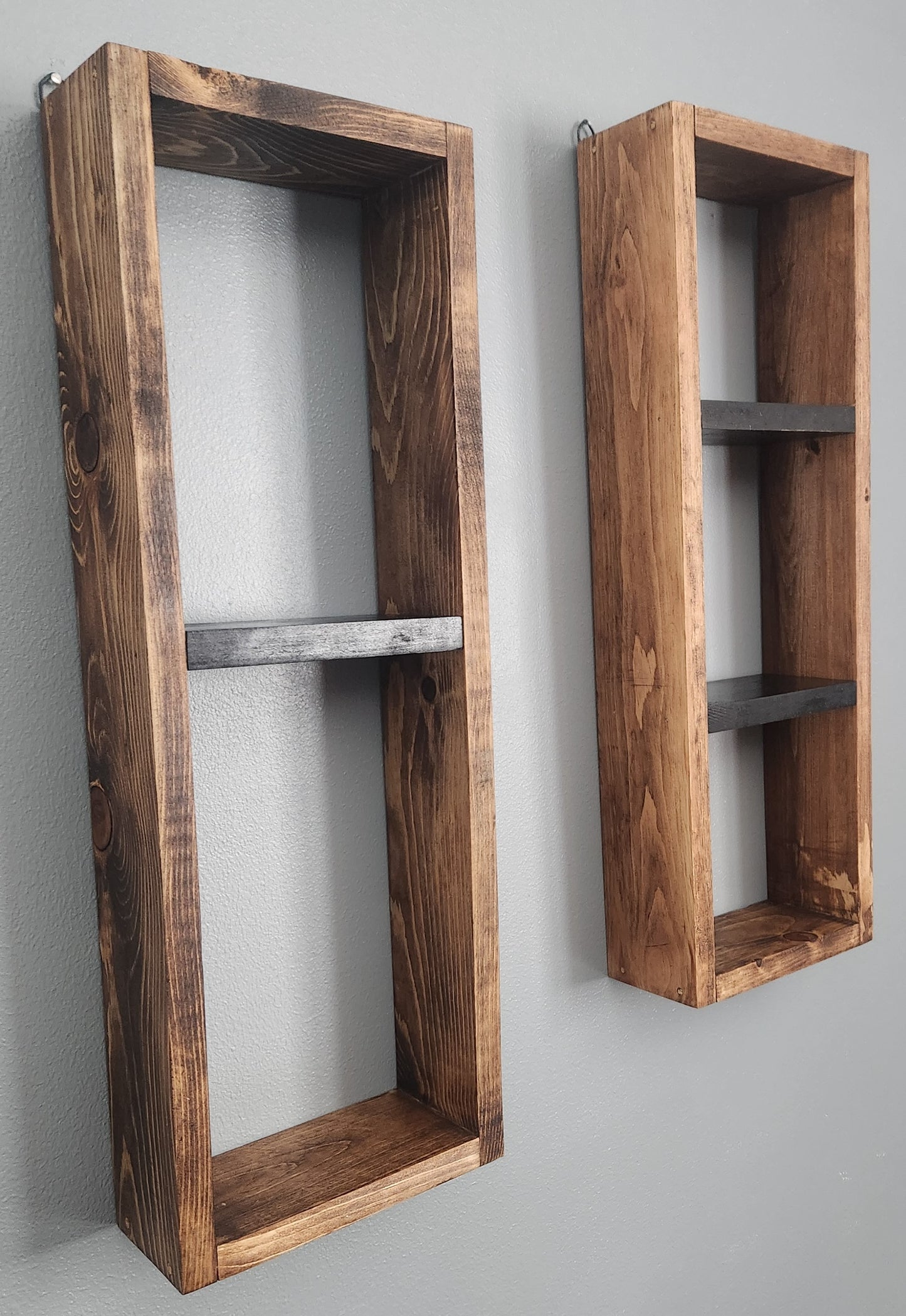 Two Wall Mounted Box Shelves Honey stain/ Black shelves