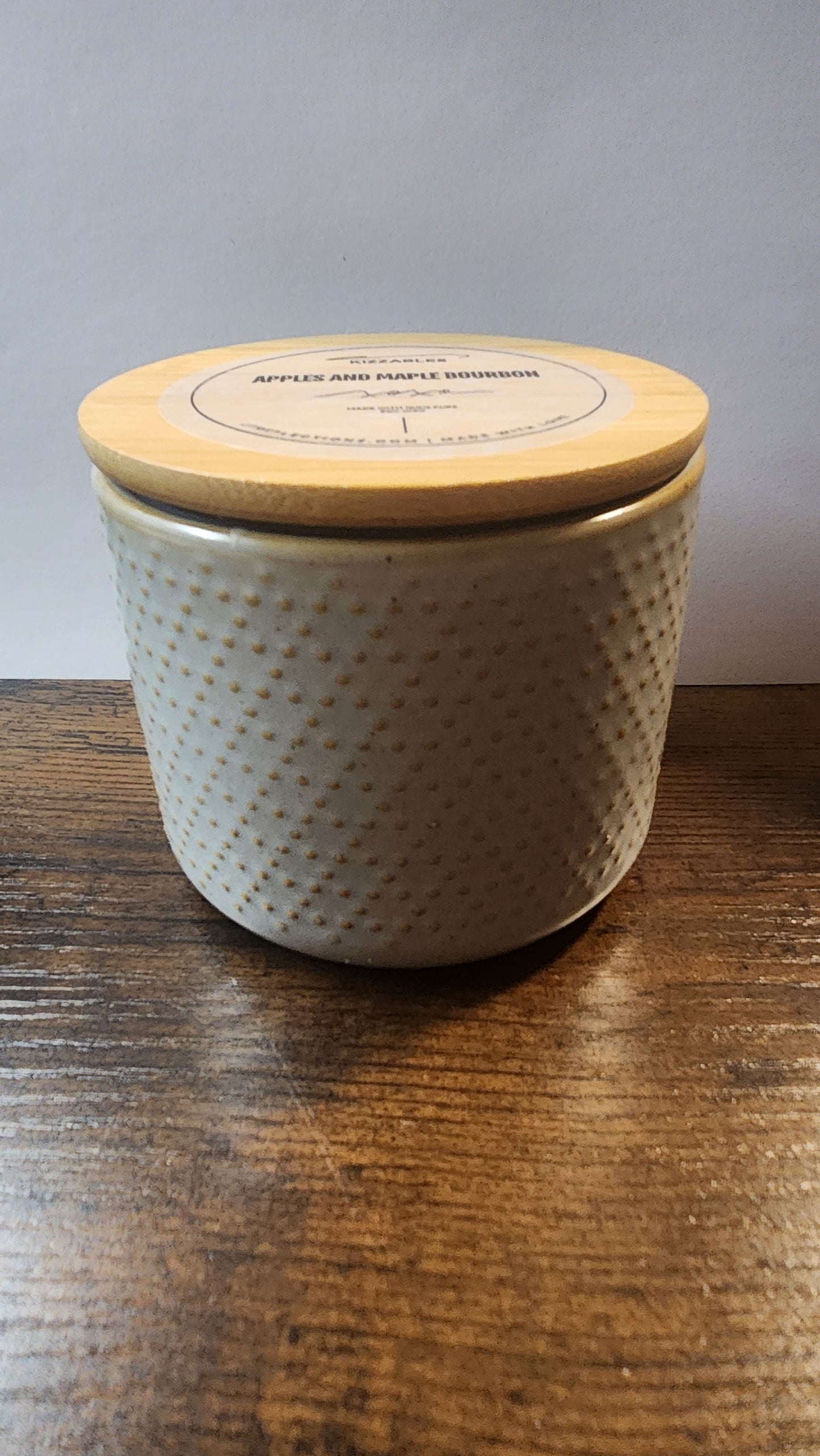 12 oz. gray soy candle with wood lid