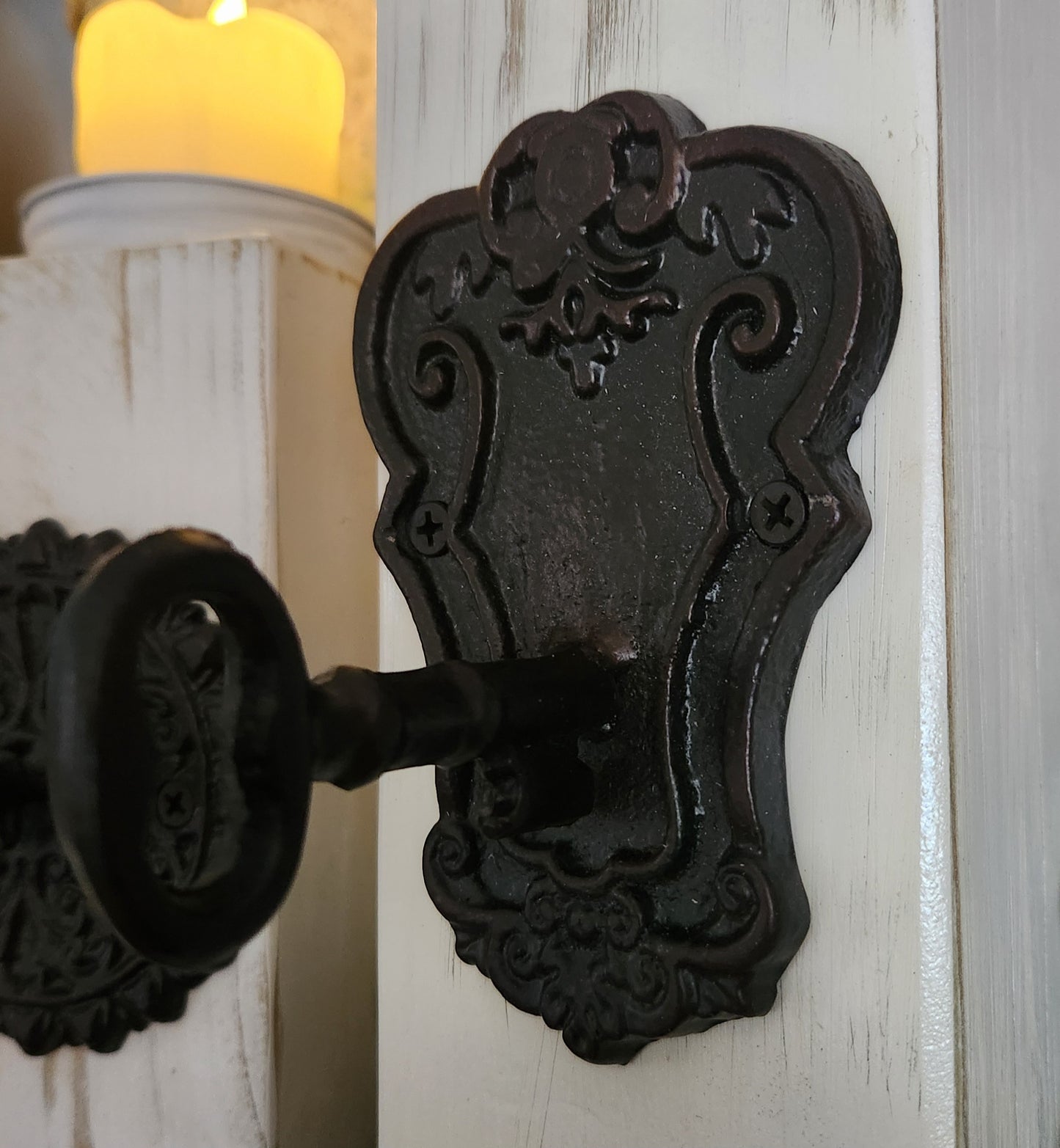 Rustic Three Piece Candle Holder with Lighted Candles