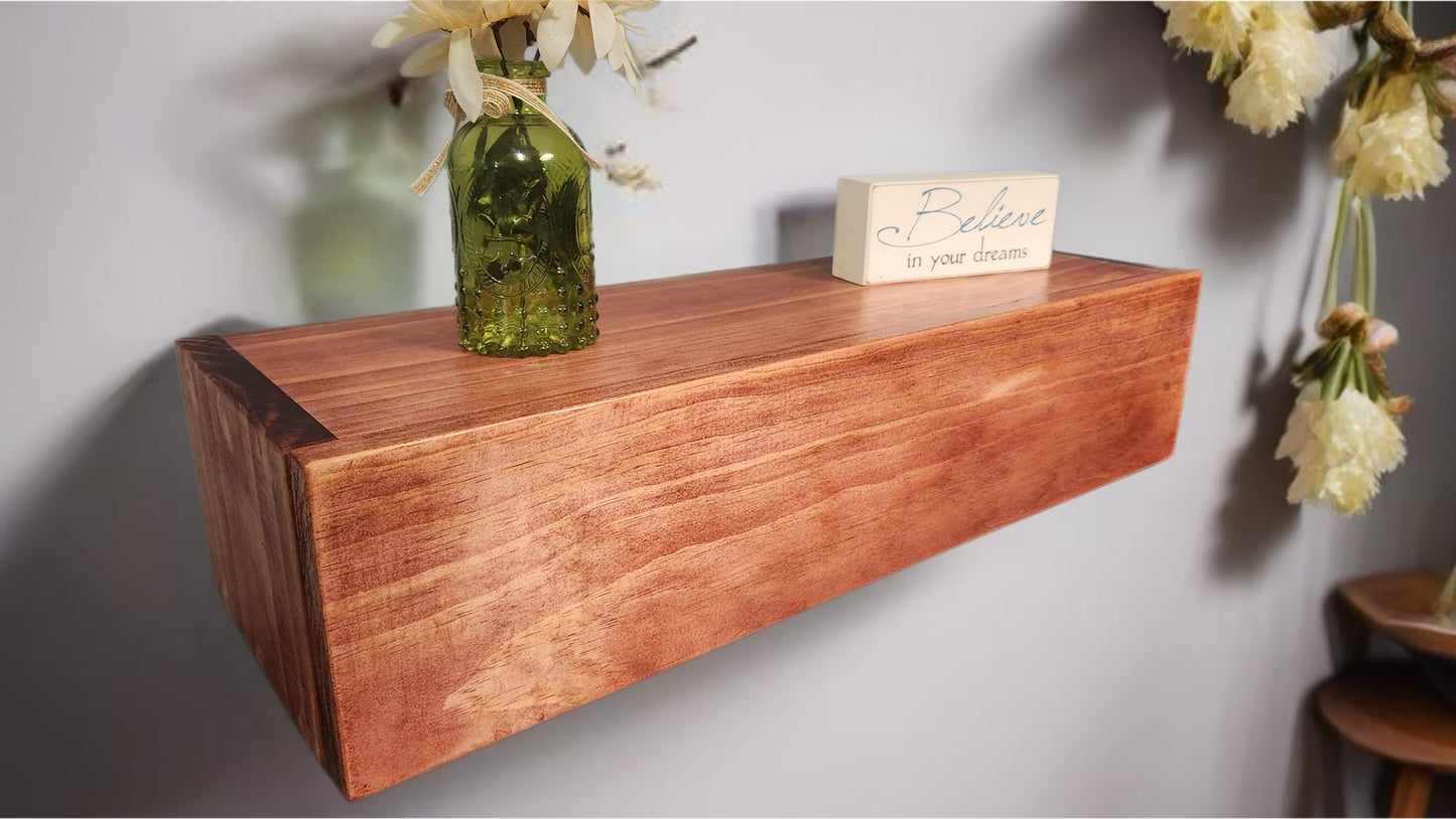 Rustic “Mahogany” stained shelf with secret compartment