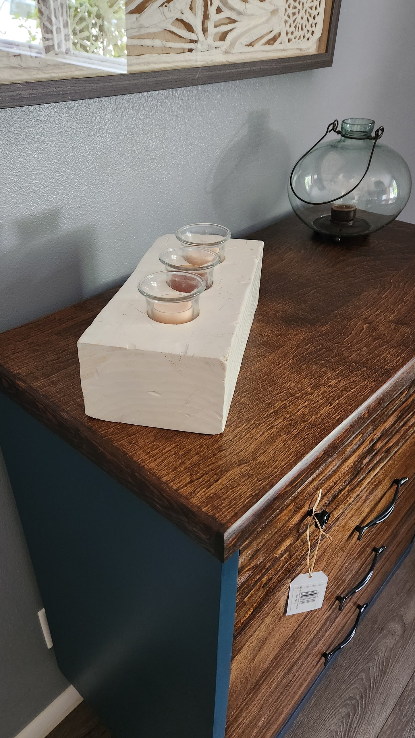 Rustic block tea light holder