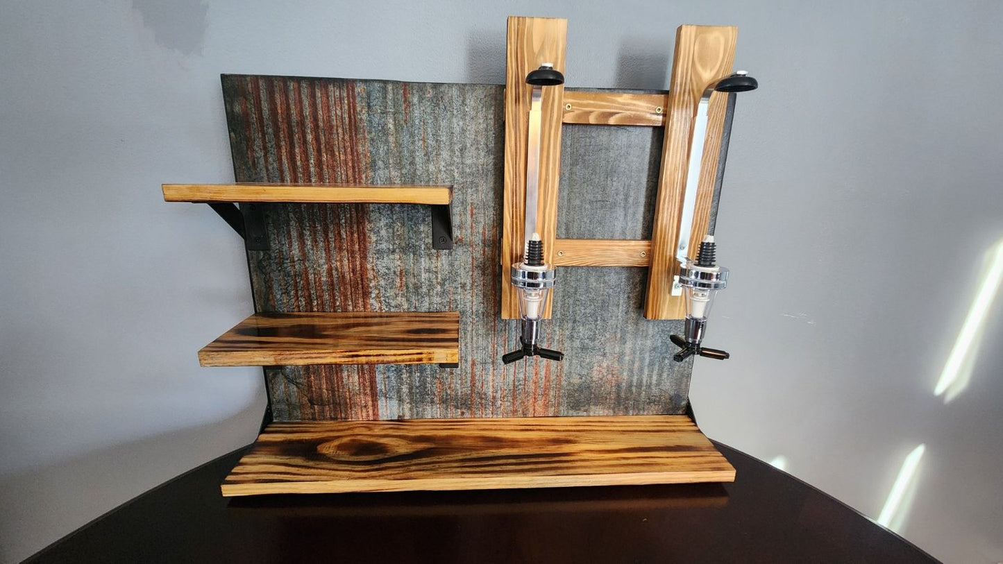 Rustic Whiskey Dispenser with shelves