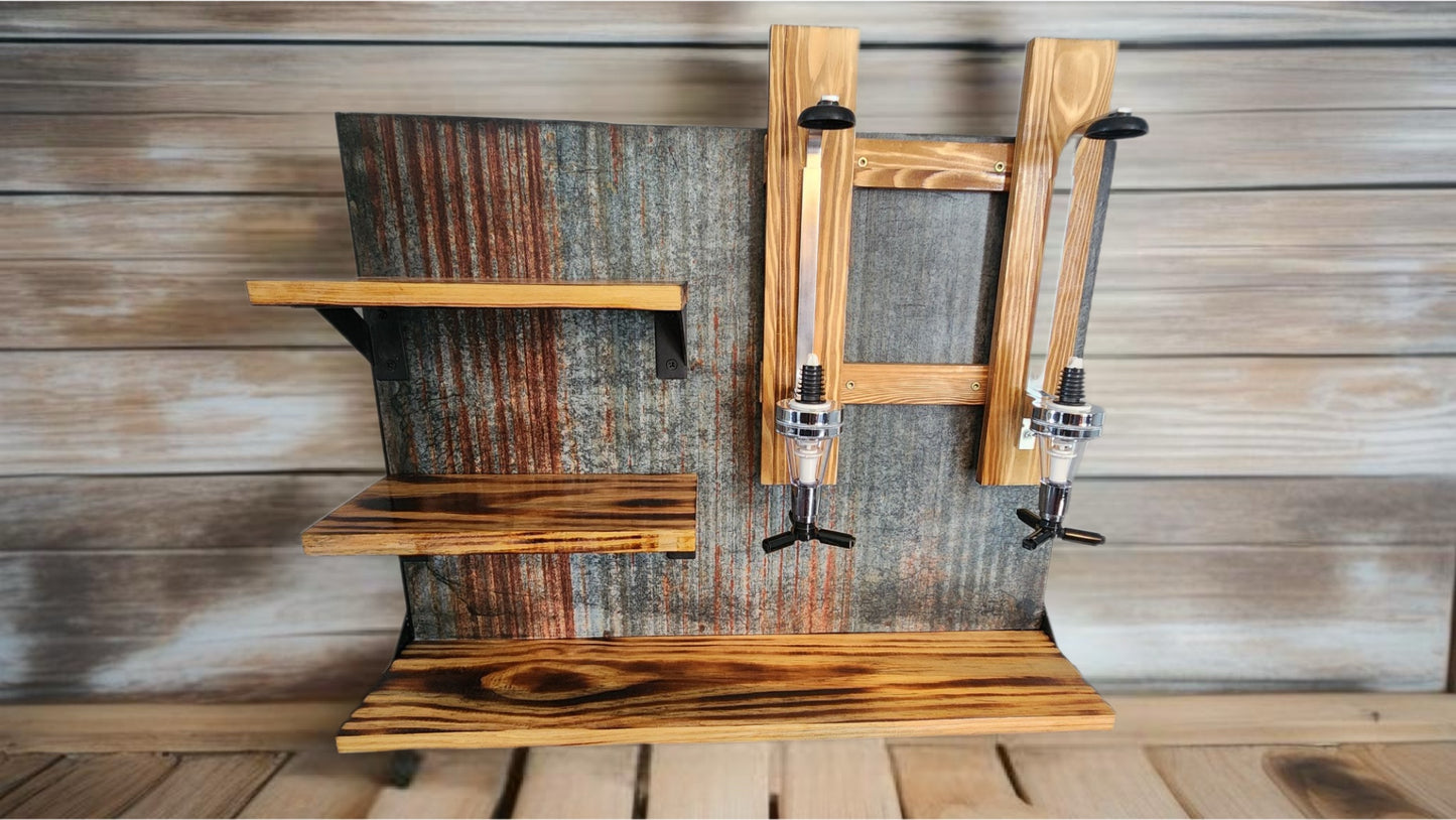 Rustic Whiskey Dispenser with shelves