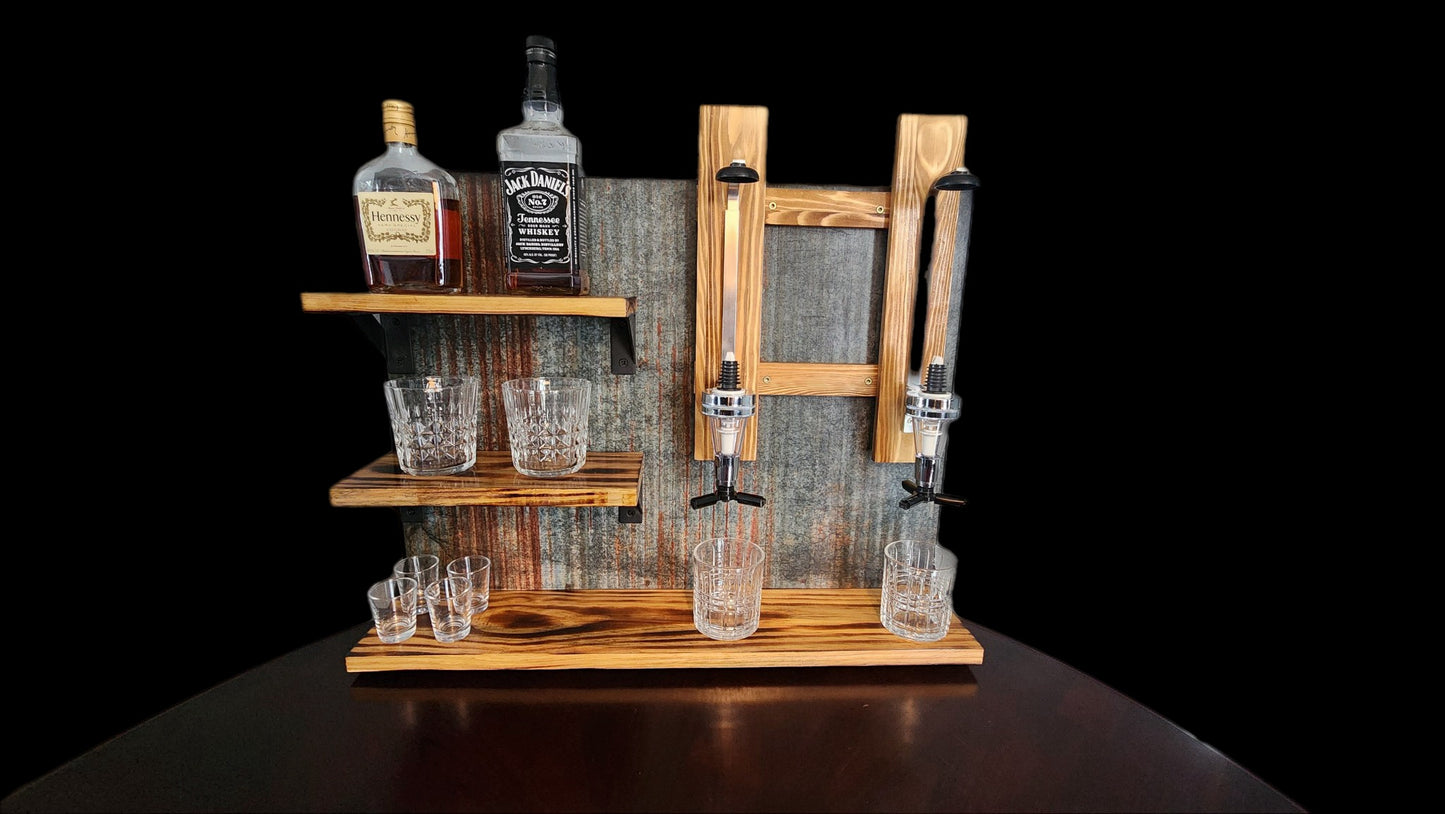 Rustic Whiskey Dispenser with shelves