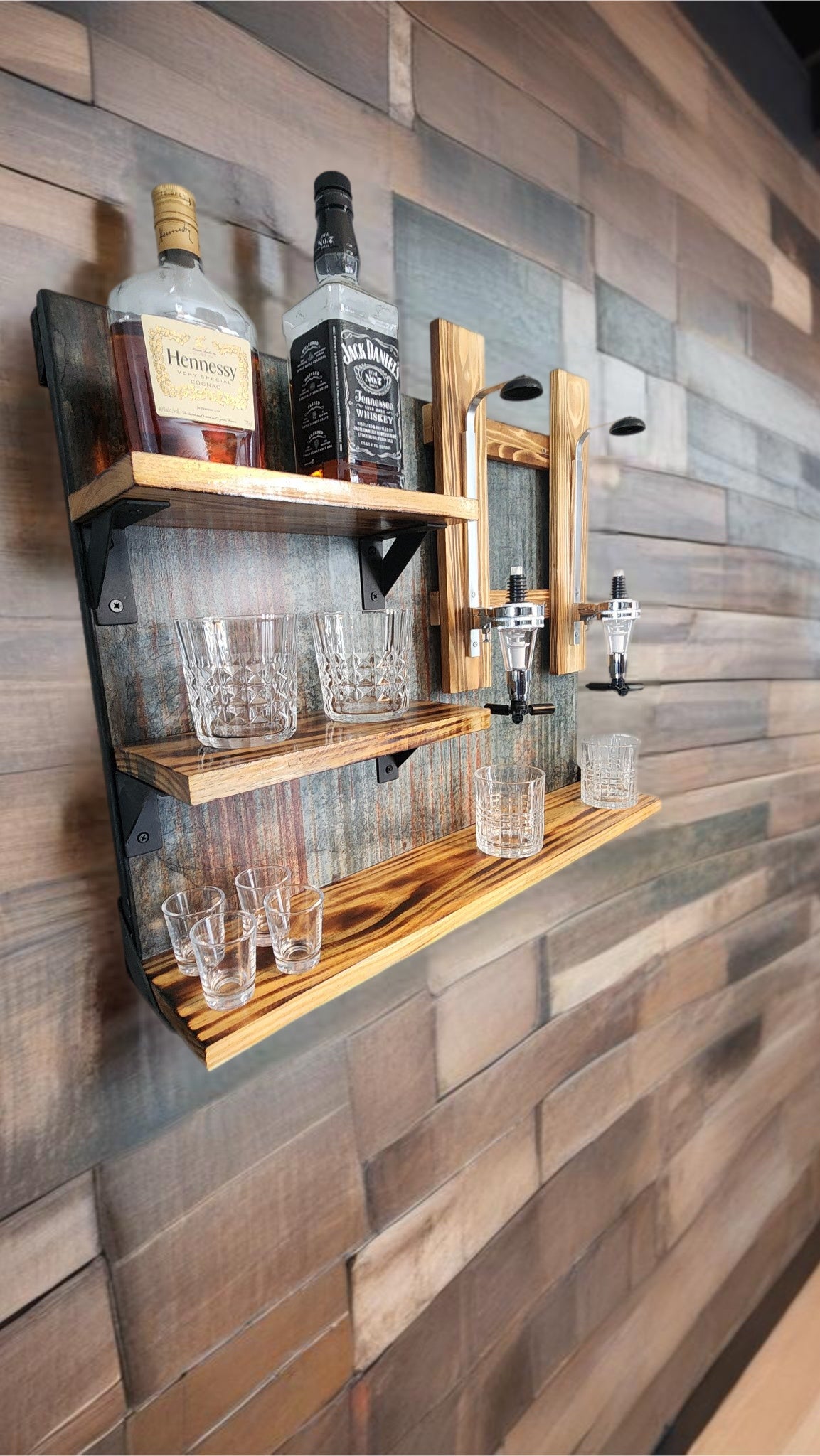 Rustic Whiskey Dispenser with shelves