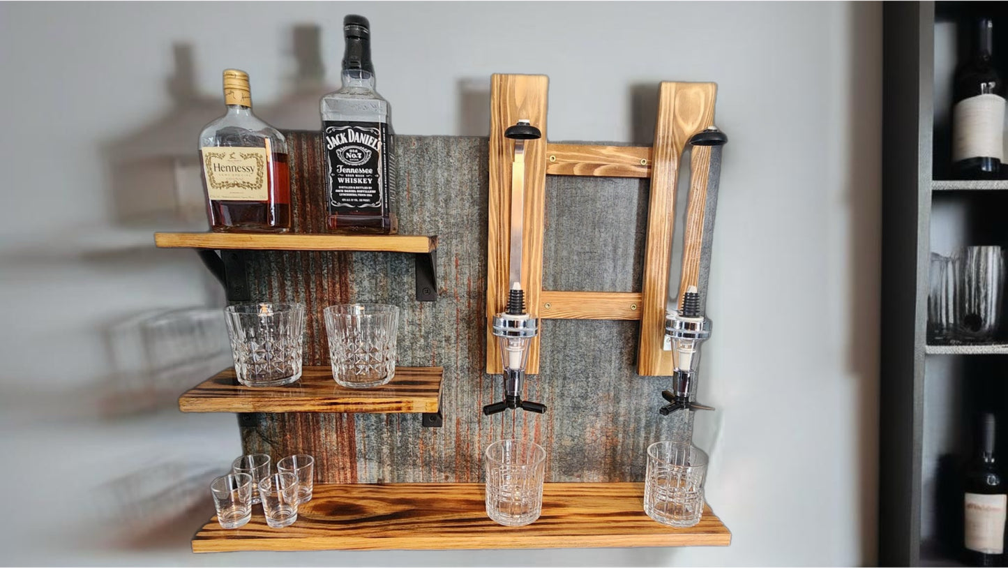 Rustic Whiskey Dispenser with shelves